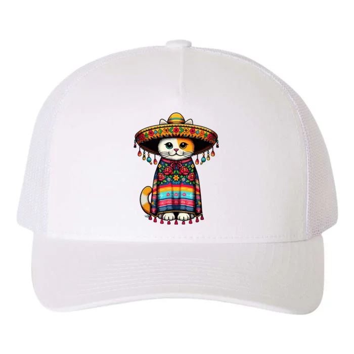 Cinco De Mayo Funny Mexican Cat Sombrero Poncho Yupoong Adult 5-Panel Trucker Hat