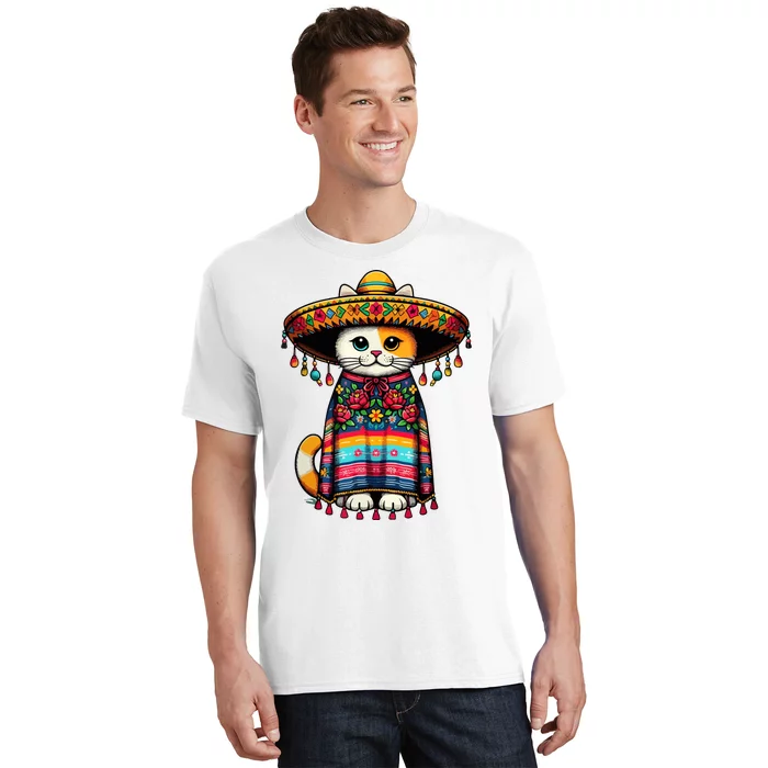 Cinco De Mayo Funny Mexican Cat Sombrero Poncho T-Shirt