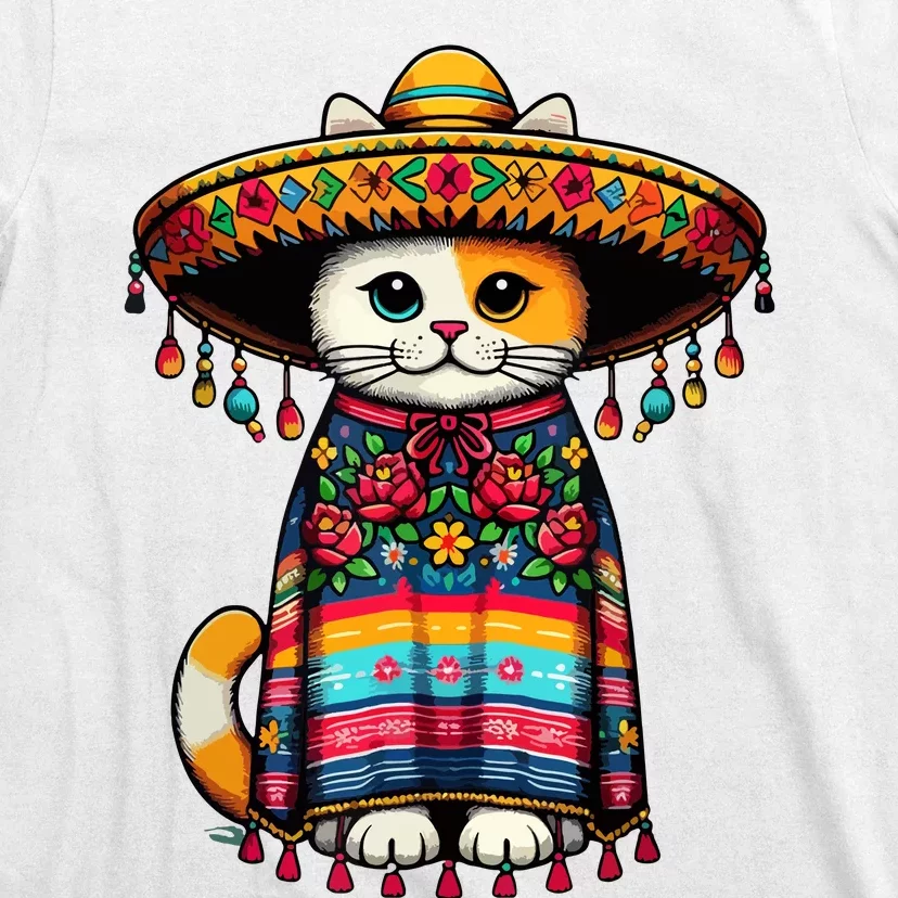 Cinco De Mayo Funny Mexican Cat Sombrero Poncho T-Shirt