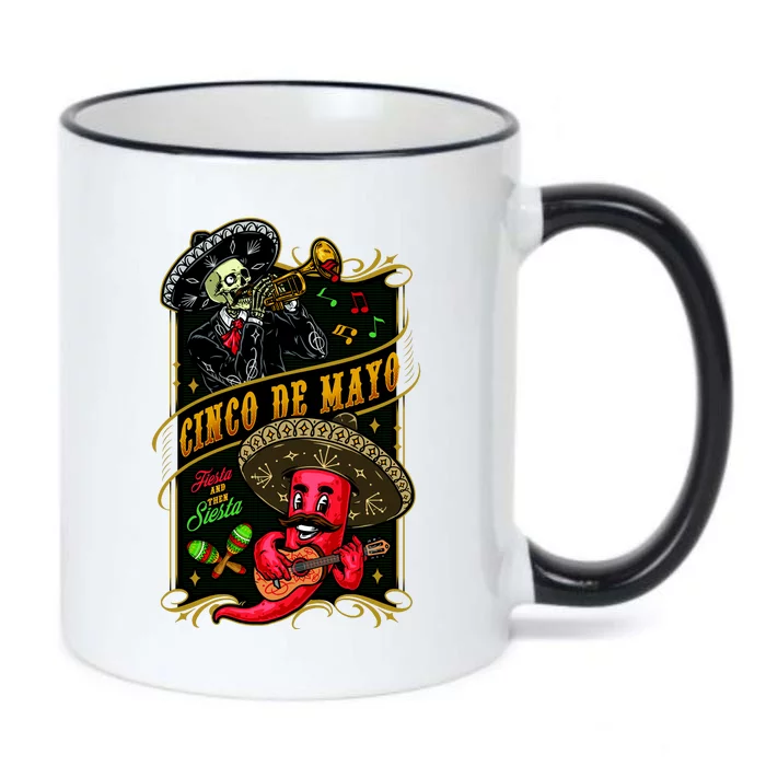 Cinco De Mayo Fiesta And Then Siesta Skeleton Pepper Music Black Color Changing Mug