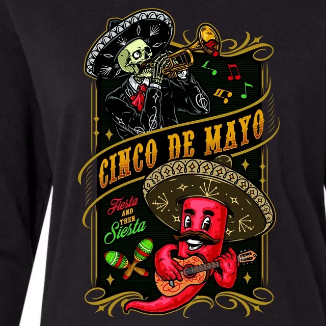 Cinco De Mayo Fiesta And Then Siesta Skeleton Pepper Music Womens Cotton Relaxed Long Sleeve T-Shirt