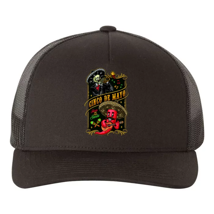 Cinco De Mayo Fiesta And Then Siesta Skeleton Pepper Music Yupoong Adult 5-Panel Trucker Hat