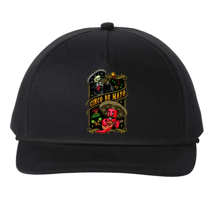 Cinco De Mayo Fiesta And Then Siesta Skeleton Pepper Music Snapback Five-Panel Rope Hat