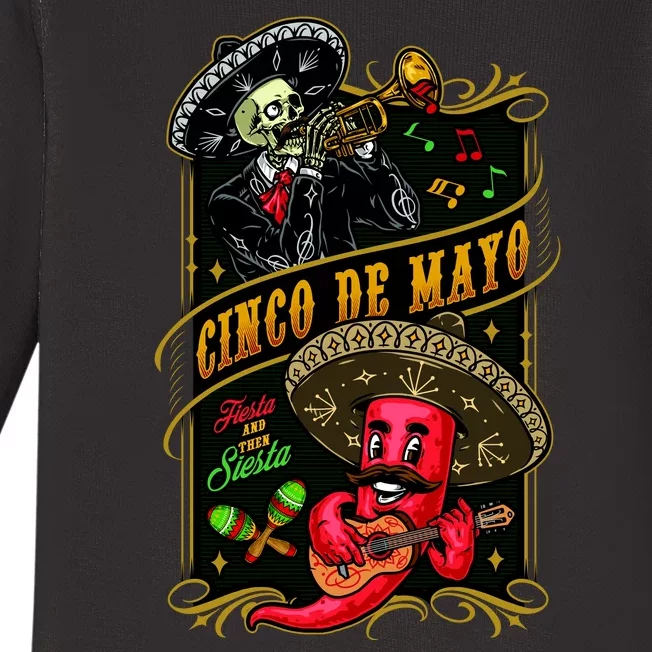 Cinco De Mayo Fiesta And Then Siesta Skeleton Pepper Music Baby Long Sleeve Bodysuit