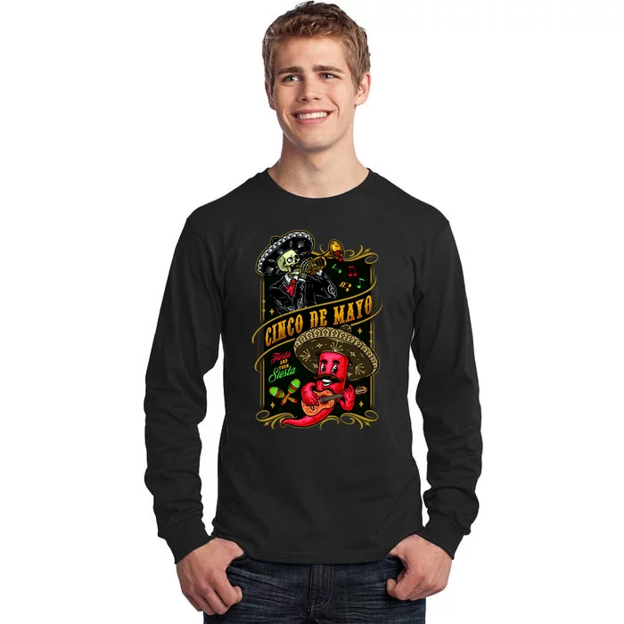 Cinco De Mayo Fiesta And Then Siesta Skeleton Pepper Music Tall Long Sleeve T-Shirt