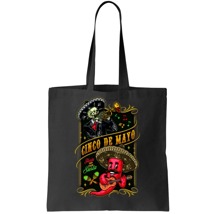 Cinco De Mayo Fiesta And Then Siesta Skeleton Pepper Music Tote Bag