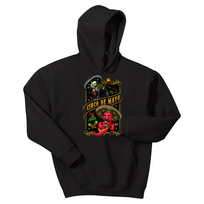 Cinco De Mayo Fiesta And Then Siesta Skeleton Pepper Music Kids Hoodie