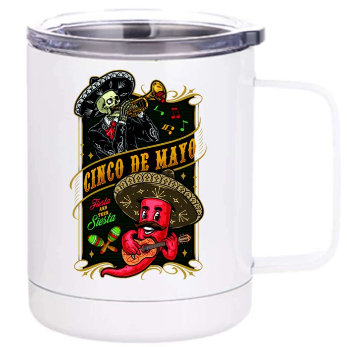 Cinco De Mayo Fiesta And Then Siesta Skeleton Pepper Music Front & Back 12oz Stainless Steel Tumbler Cup