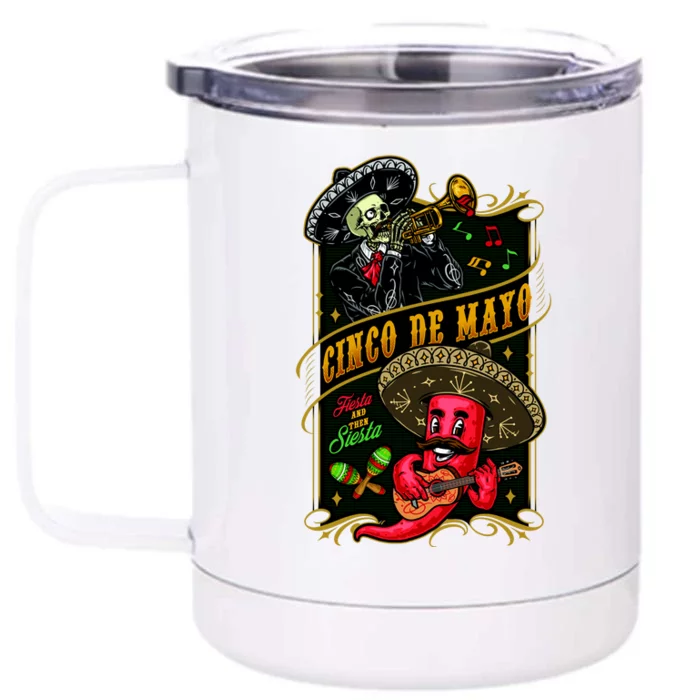 Cinco De Mayo Fiesta And Then Siesta Skeleton Pepper Music Front & Back 12oz Stainless Steel Tumbler Cup