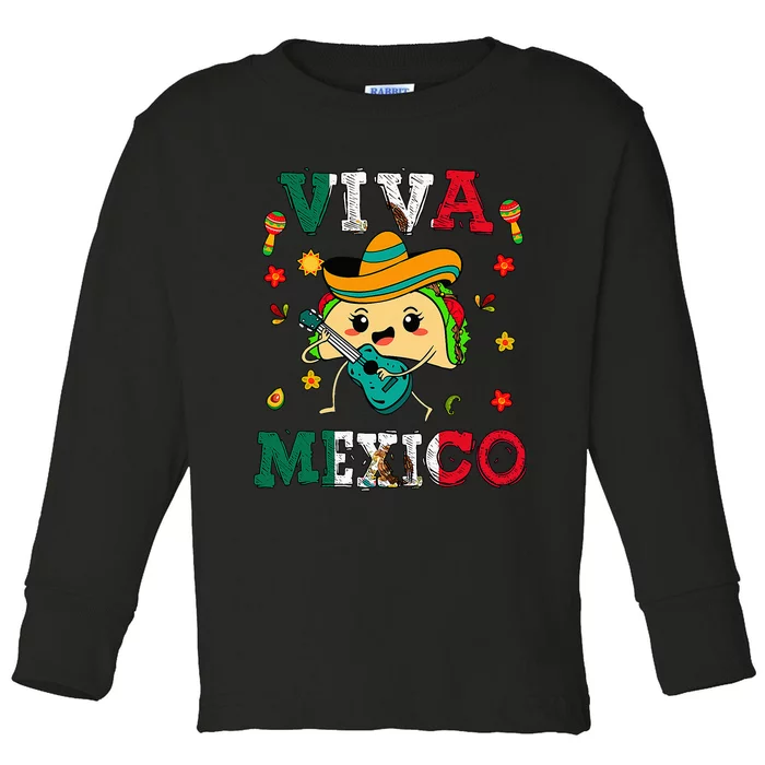 Cinco De Mayo Outfit Viva Mexico Mexican Funny Taco Toddler Long Sleeve Shirt