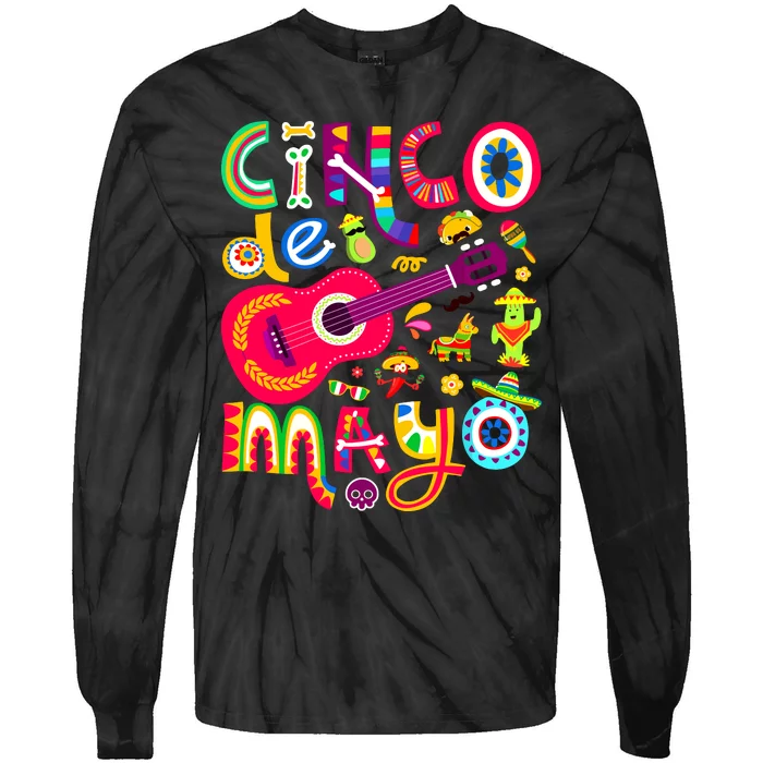 Cinco De Mayo Mexican Taco Guitar Fiesta Cinco De Mayo Tie-Dye Long Sleeve Shirt