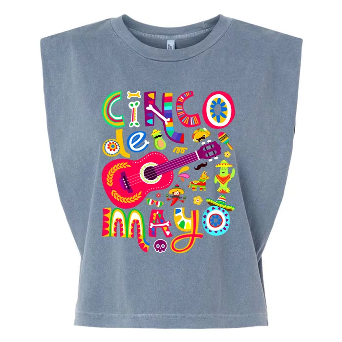 Cinco De Mayo Mexican Taco Guitar Fiesta Cinco De Mayo Garment-Dyed Women's Muscle Tee