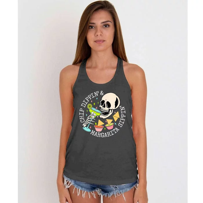 Chip Dippin Margarita Sippin Funny Skull Skeleton Women's Knotted Racerback Tank