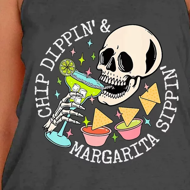 Chip Dippin Margarita Sippin Funny Skull Skeleton Women's Knotted Racerback Tank