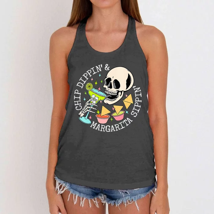 Chip Dippin Margarita Sippin Funny Skull Skeleton Women's Knotted Racerback Tank