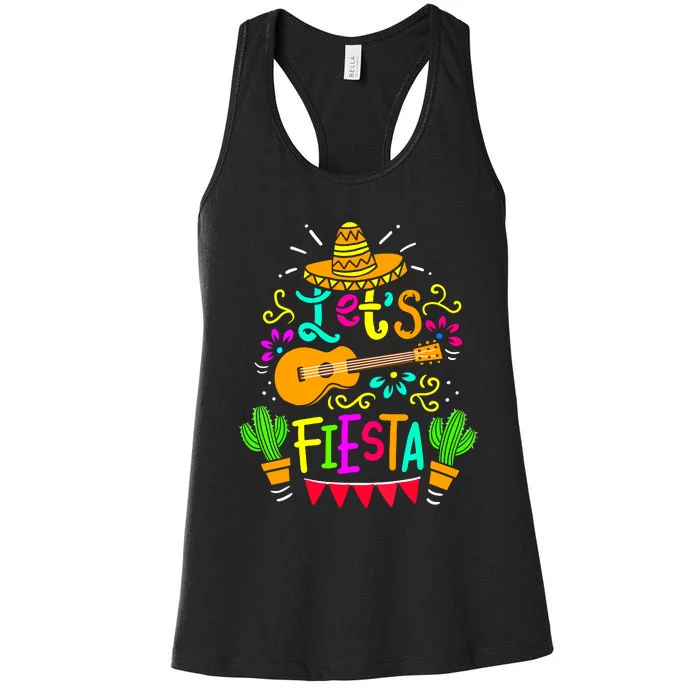 Cinco De Mayo Mexican Guitar Cactus For Women Girl Women's Racerback Tank