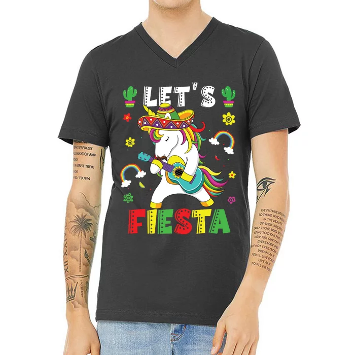 Cinco De Mayo Party Lets Fiesta Dancing Mexican Unicorn Girl V-Neck T-Shirt