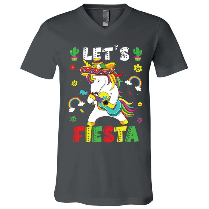 Cinco De Mayo Party Lets Fiesta Dancing Mexican Unicorn Girl V-Neck T-Shirt