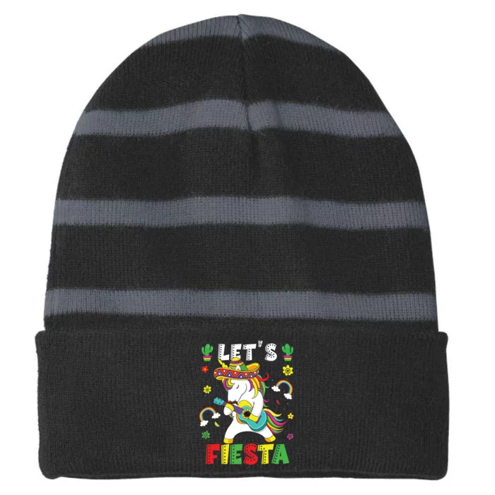 Cinco De Mayo Party Lets Fiesta Dancing Mexican Unicorn Girl Striped Beanie with Solid Band