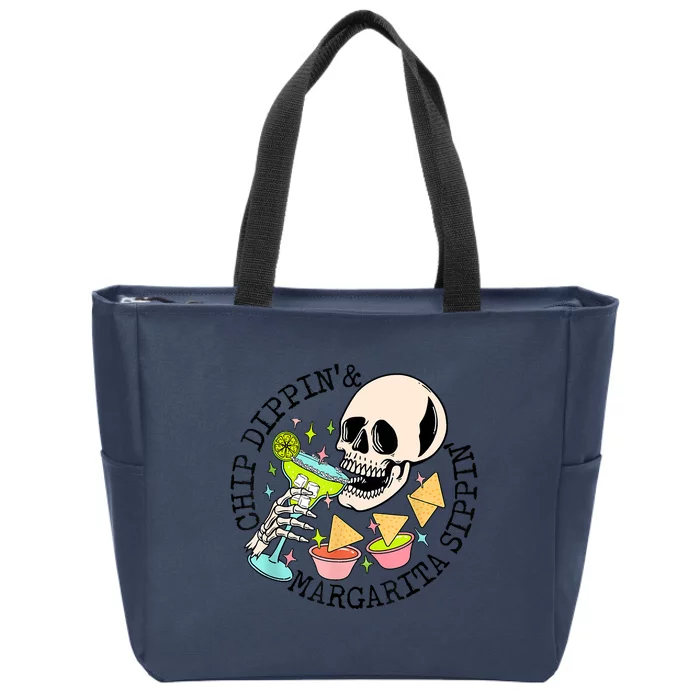 Chip Dippin Margarita Sippin Funny Skull Skeleton Zip Tote Bag