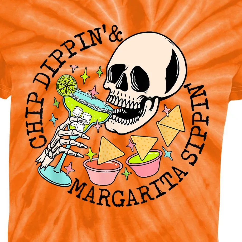 Chip Dippin Margarita Sippin Funny Skull Skeleton Kids Tie-Dye T-Shirt