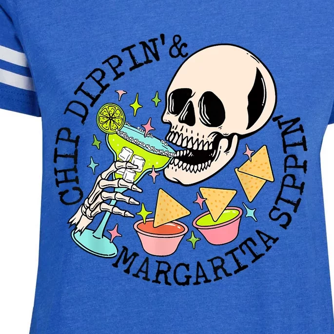 Chip Dippin Margarita Sippin Funny Skull Skeleton Enza Ladies Jersey Football T-Shirt