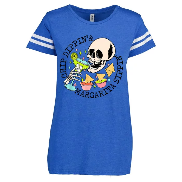 Chip Dippin Margarita Sippin Funny Skull Skeleton Enza Ladies Jersey Football T-Shirt