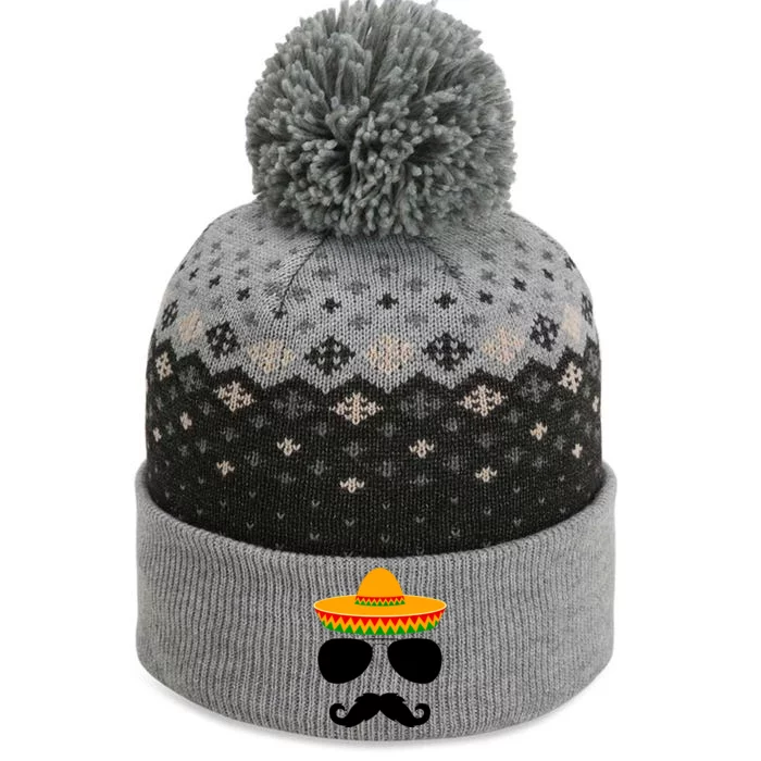 Cinco De Mayo Party Funny Cinco De Mayo Mustache Face The Baniff Cuffed Pom Beanie