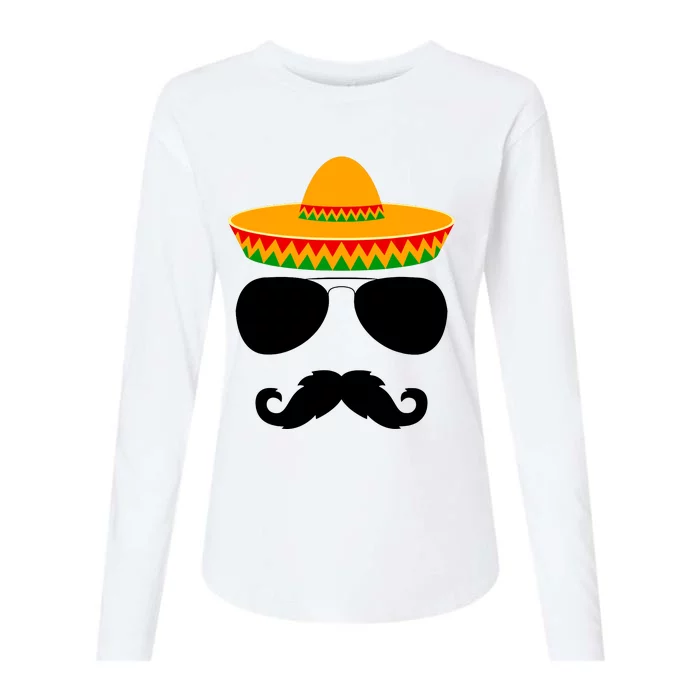 Cinco De Mayo Party Funny Cinco De Mayo Mustache Face Womens Cotton Relaxed Long Sleeve T-Shirt