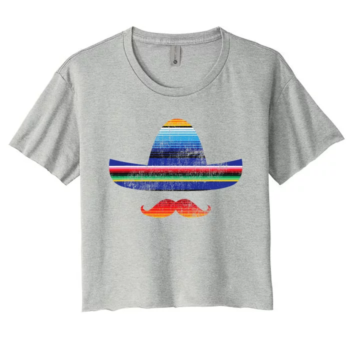 Cinco De Mayo Serape Blanket Inspired Sombrero Mustache Women's Crop Top Tee