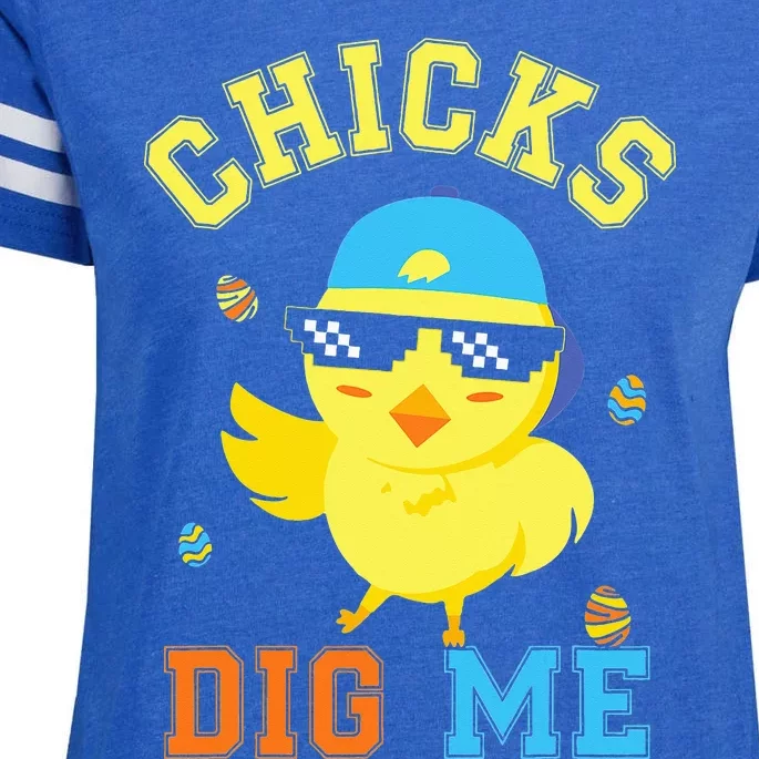 Chicks Dig Me Happy Easter Egg Hunt Enza Ladies Jersey Football T-Shirt