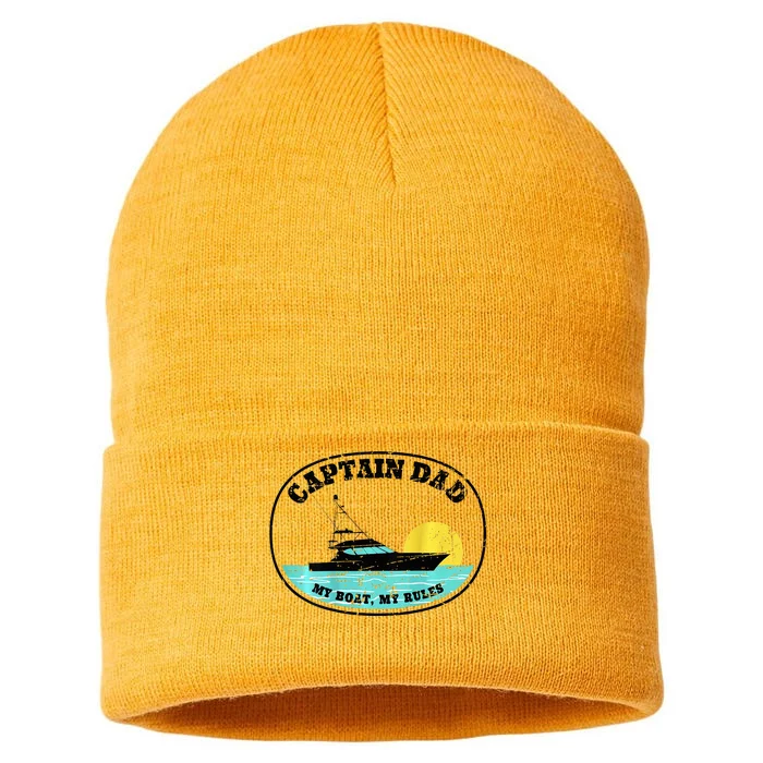 Captain Dad My Boat My Rules Yacht Boating Sustainable Knit Beanie