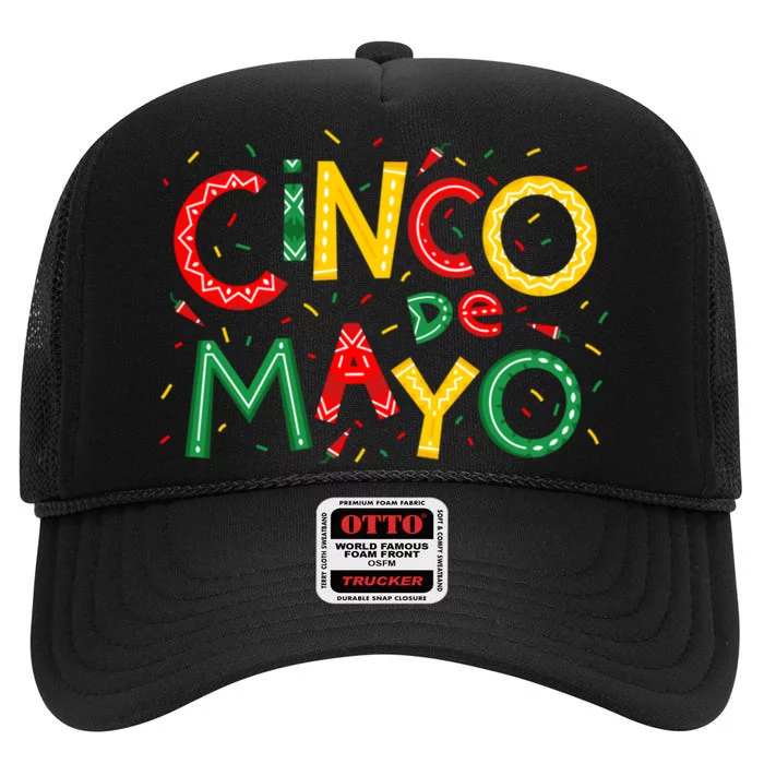 Cinco De Mayo Chili Pepper Celebration High Crown Mesh Trucker Hat