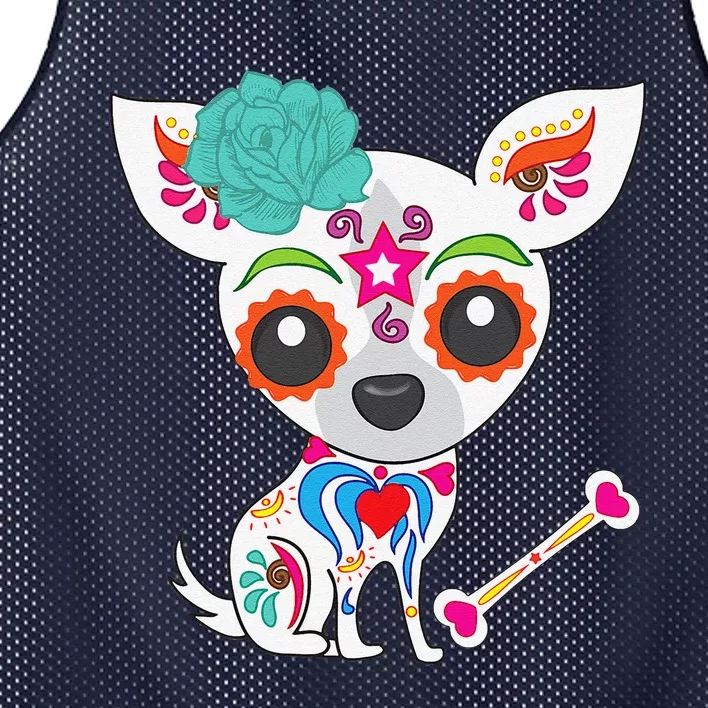 Cinco De Mayo Sugar Skull Chihuahua Mesh Reversible Basketball Jersey Tank