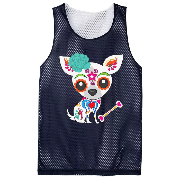 Cinco De Mayo Sugar Skull Chihuahua Mesh Reversible Basketball Jersey Tank