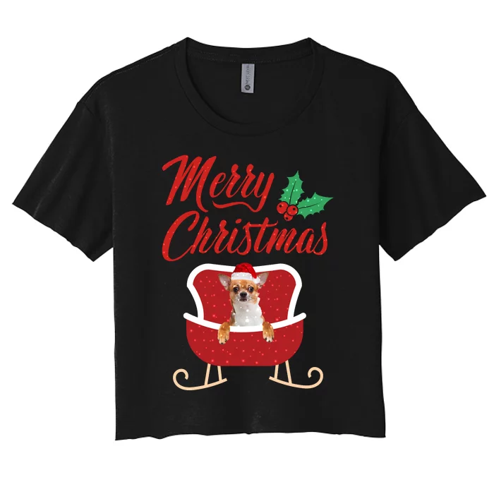 Chihuahua Dog Merry Christmas Design For The Holiday Season! Women's Crop Top Tee