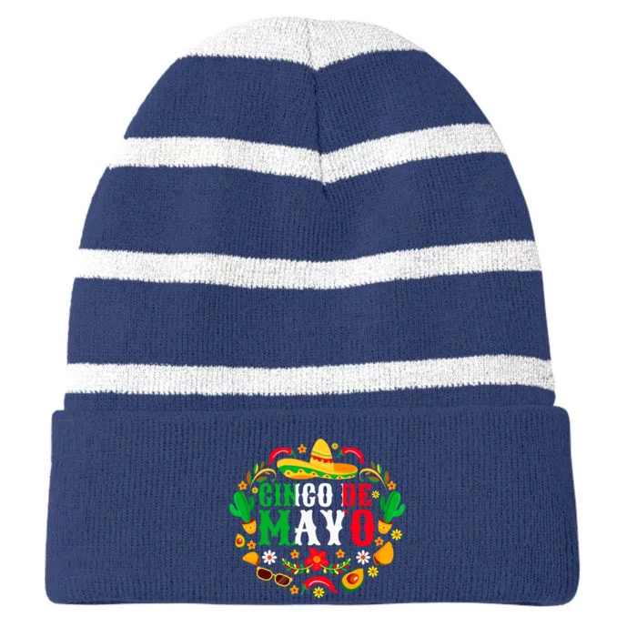 Cinco De Mayo Lets Fiesta Squad 5 De Mayo Mexican Striped Beanie with Solid Band