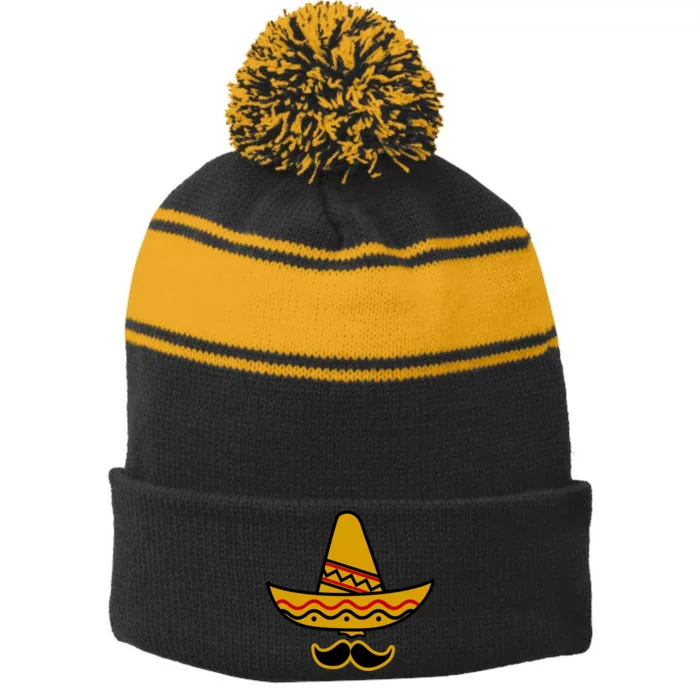 Cinco De Mayo Mustache Sombrero Funny Stripe Pom Pom Beanie