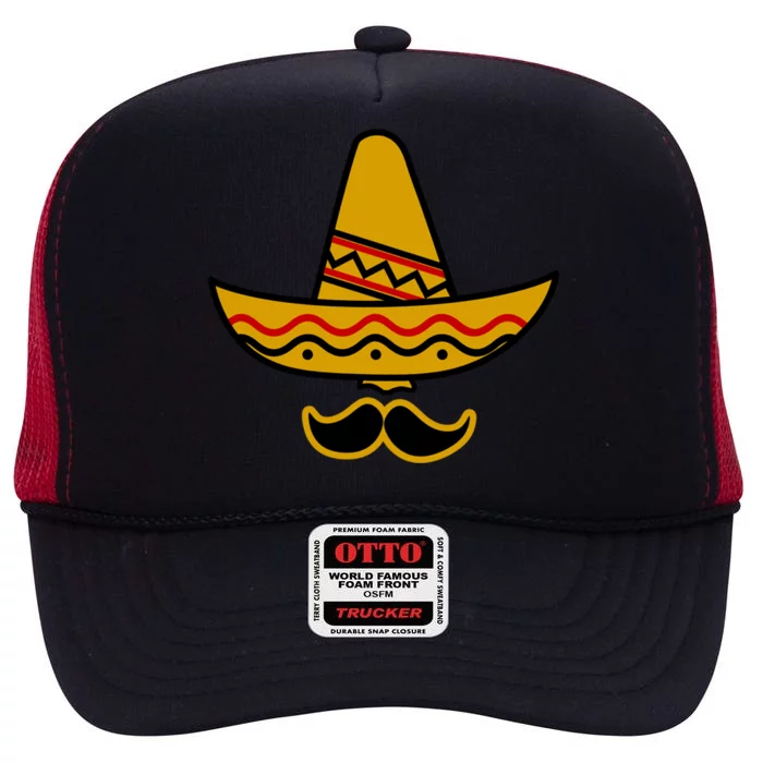 Cinco De Mayo Mustache Sombrero Funny High Crown Mesh Trucker Hat