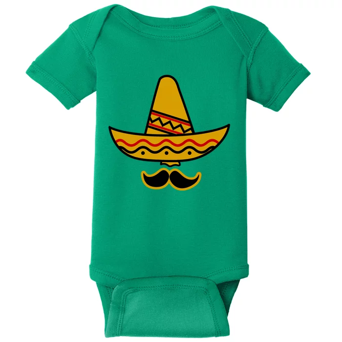 Cinco De Mayo Mustache Sombrero Funny Baby Bodysuit