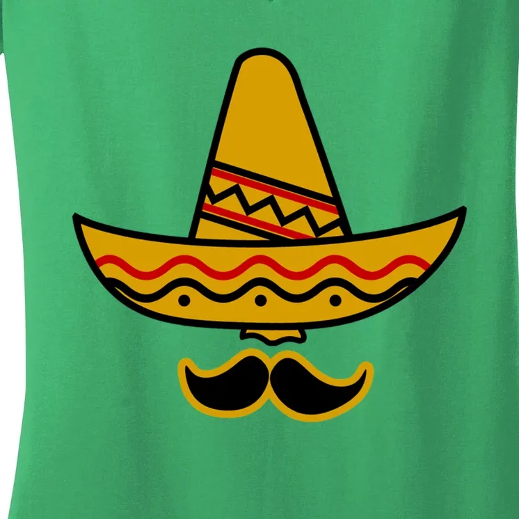 Cinco De Mayo Mustache Sombrero Funny Women's V-Neck T-Shirt