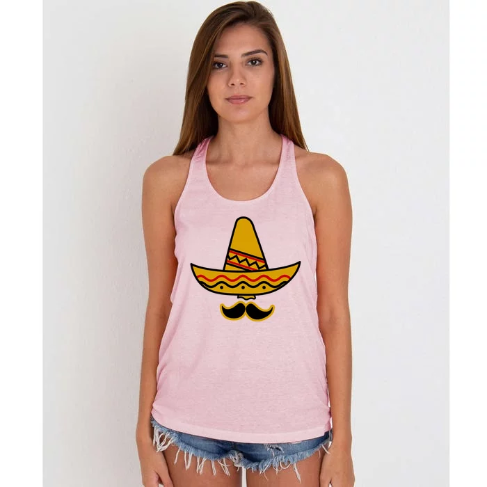 Cinco De Mayo Mustache Sombrero Funny Women's Knotted Racerback Tank