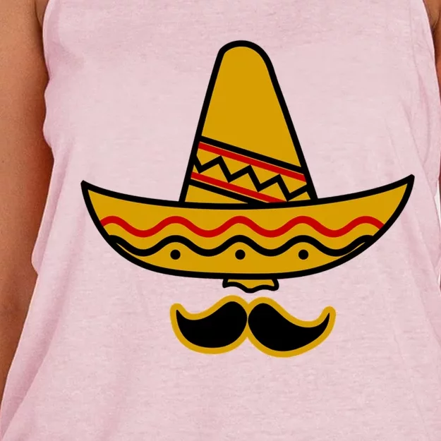 Cinco De Mayo Mustache Sombrero Funny Women's Knotted Racerback Tank