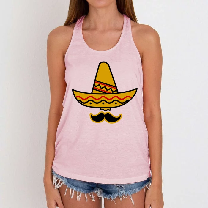 Cinco De Mayo Mustache Sombrero Funny Women's Knotted Racerback Tank