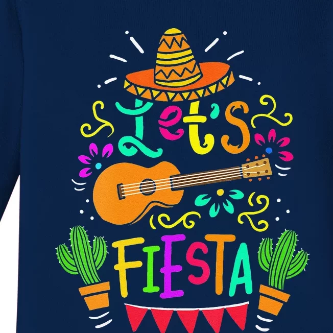 Cinco De Mayo Mexican Guitar Cactus Baby Long Sleeve Bodysuit