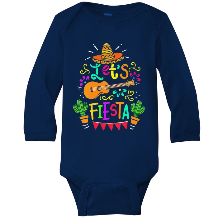 Cinco De Mayo Mexican Guitar Cactus Baby Long Sleeve Bodysuit