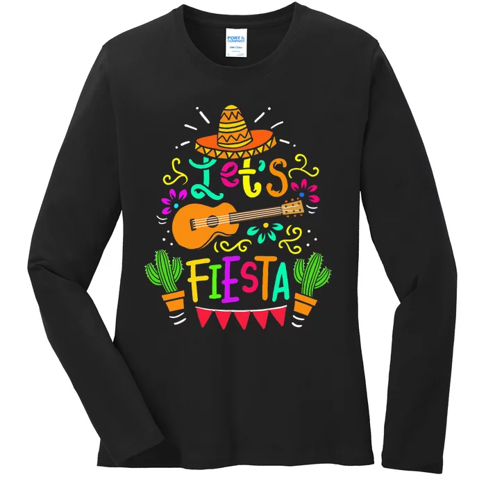 Cinco De Mayo Mexican Guitar Cactus Ladies Long Sleeve Shirt