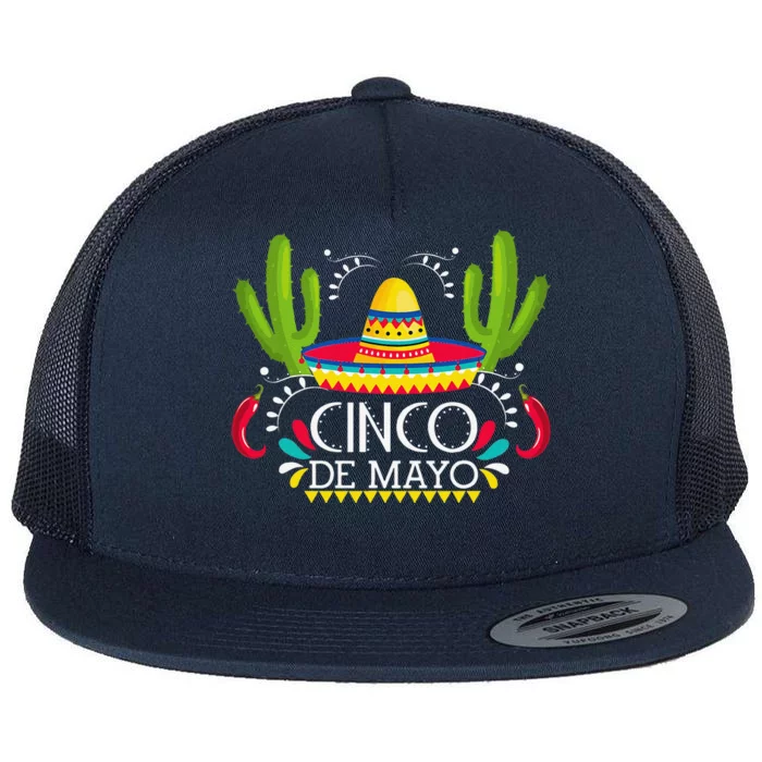 Cinco De Mayo With Guitar Cactus Sombrero Maracas Flat Bill Trucker Hat