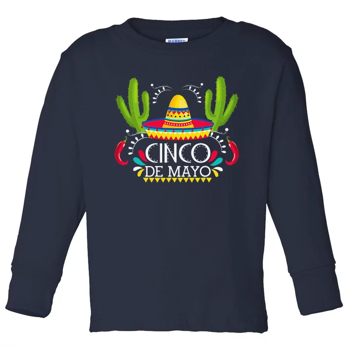 Cinco De Mayo With Guitar Cactus Sombrero Maracas Toddler Long Sleeve Shirt