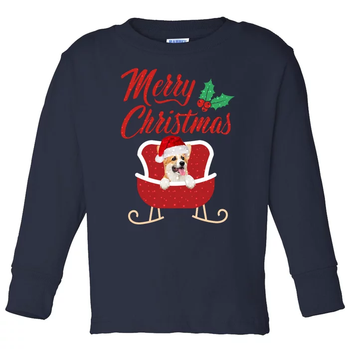 Corgi Dog Merry Christmas Design For The Holiday Season! Toddler Long Sleeve Shirt